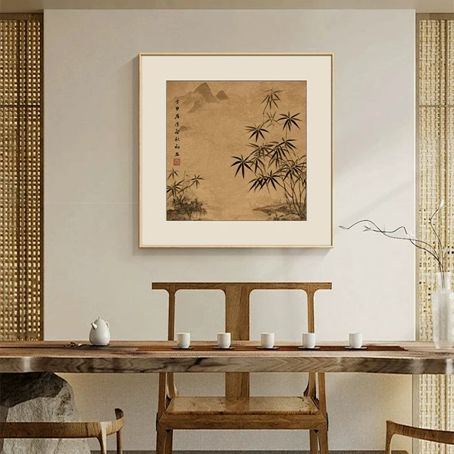 新中式茶室装饰画宋代美学客厅沙发背景墙挂画禅意竹子茶文化壁画-tmall.com天猫-花瓣网