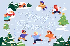 扁平圣诞节平安夜圣诞树家人朋友团聚节日温馨插画海报ai设计素材-淘宝网