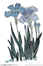 中国国画之花类植物-水上的蓝色花卉