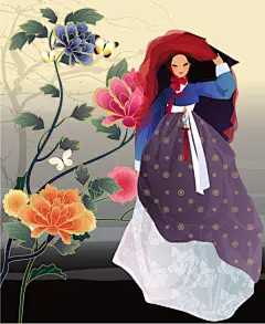 ??·韩服女孩·插画·韩国女孩·服饰·传统服饰 - 淡泊 - 淡泊