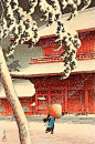 Nieve en el templo de Zojo, de Hasui Kawase, artista japonés de ukiyo-e.