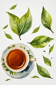 手绘文艺嫩绿齿颊留香茶叶插画
