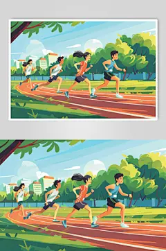 AI数字艺术扁平风校园运动会人物插画-众图网