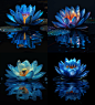 suyunkai_Blue_lotus_flower_on_the_water_surface_with_a_reflecti_b