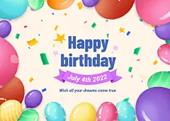 Cartoon Colorful Ballons Decorate Birthday Card