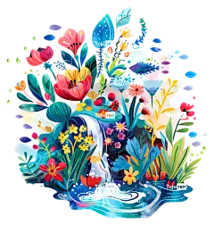 世界水日—瀑布、鲜花、山脉、云彩的多彩景观