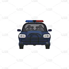 空警车矢量插图，高性能警车，城市警察巡警巡逻，安全应急汽车图标闪灯，现代海报概念，贴纸孤立在白色上