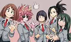 动漫 - 我的英雄学院  Boku no Hero Academia Tsuyu Asui Momo Yaoyorozu Kyoka Jiro Toru Hagakure Mina Ashido Ochako Uraraka 壁纸