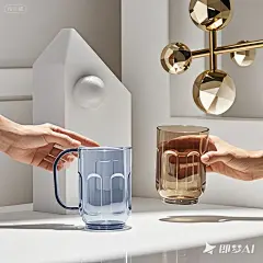 jimeng-2025-08-04-6553-生成一张16_9电商海报，产品为塑料杯手持展示，左右手各持一只塑料杯，背景写实好