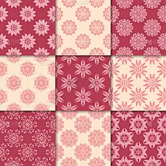 樱桃红和米色的花卉装饰品。无缝模式的集合