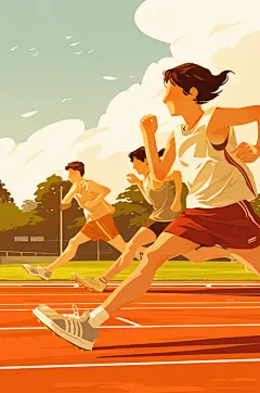 AI数字艺术扁平风校园运动会人物插画-众图网