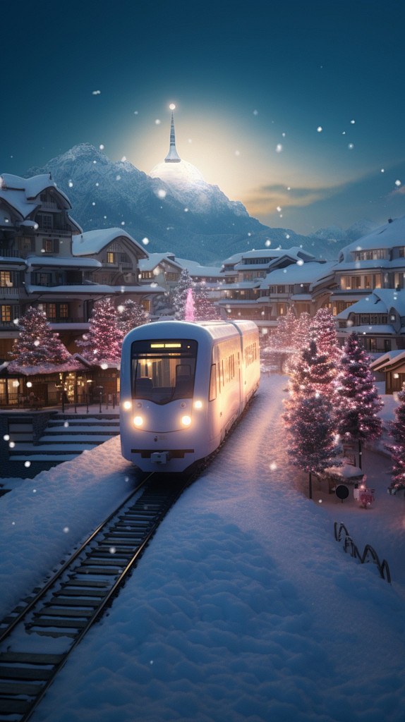 雪地火车唯美山水建筑壁纸