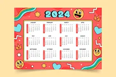 国外卡通可爱手绘2024年新款插画日历台历挂历模板ai矢量设计素材-淘宝网