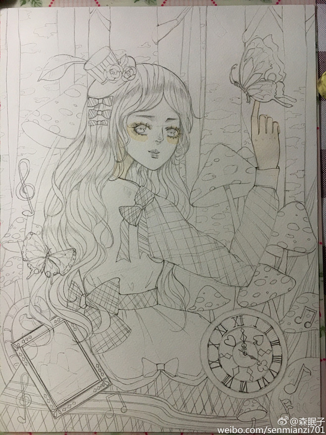 作者 森眠子 手绘 步骤 线条 线稿 水...