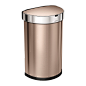 Buy simplehuman Semi-Round Sensor Bin with Liner Pocket - Rose Gold | Amara : Bring innovative design to your kitchen with this Semi-Round Sensor Bin from simplehuman. Made from stainless steel, it features an infrared motion sensor and opens with the wav