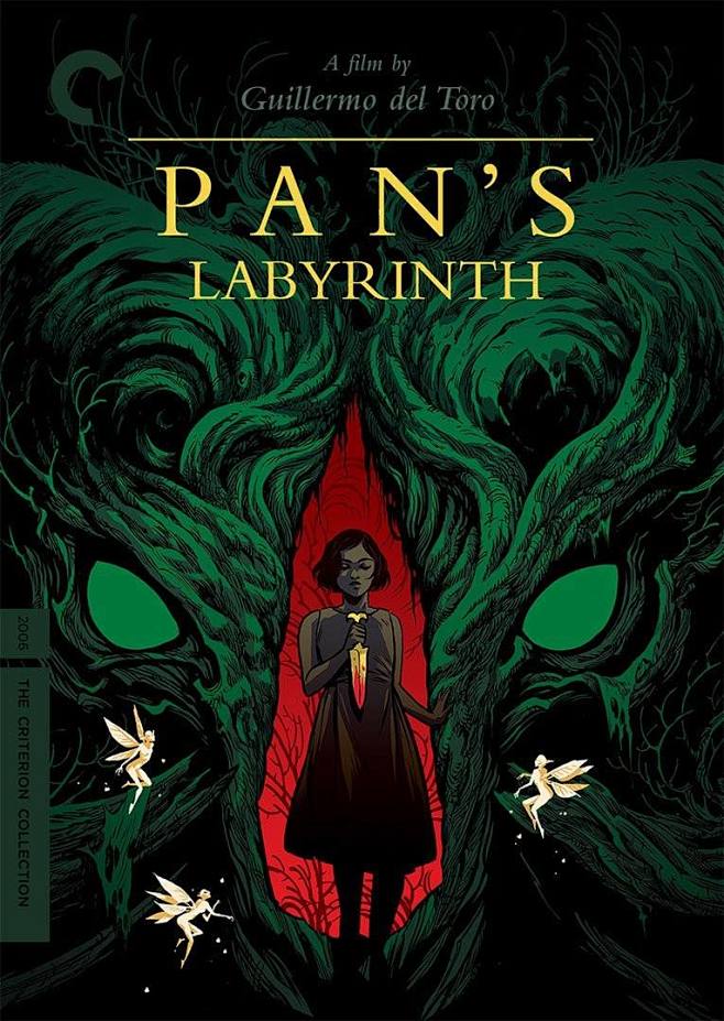 Pan's Labyrinth 潘神的迷宫电影海报 复古风美式漫画插画风格 魔鬼精灵森林 女孩居中