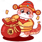 蛇年春节可爱感Q版描边插画元素
