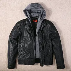 2012秋冬 假两件套za可脱卸帽PU水洗皮衣 男装休闲皮夹克外套