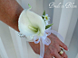 Cream calla lily wrist corsage champagne ivory or white pearls. $25.00, via Etsy.