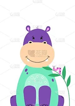 可爱的,儿童房,矢量,海报,绘画插图,河马,式样,茶水间,t恤,贺卡
