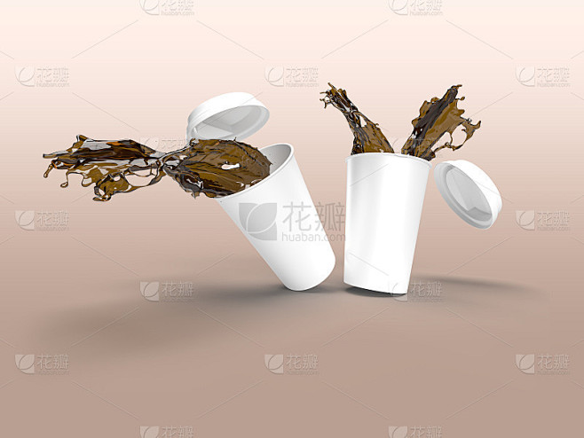 打翻咖啡杯的3d渲染图像