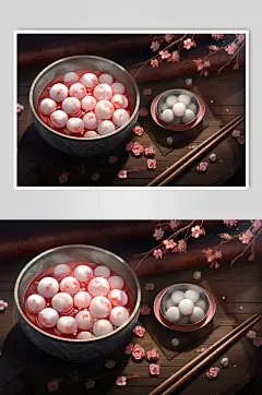 AI数字艺术国潮古风元宵节汤圆美食插画