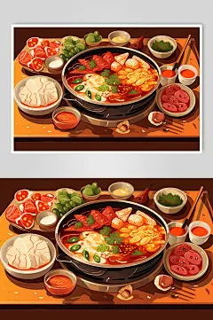 AI数字艺术火锅美食插画-众图网