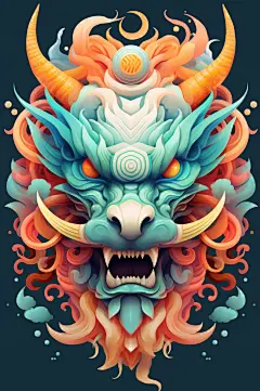 AI数字艺术龙年龙头中国龙插画元素-众图网
