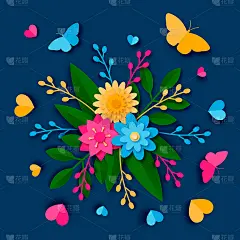 花束与剪纸风格。