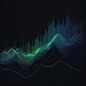 data science, space, dark blue, green, one line graph, tech, artificial intelligence, gradients, few area graphs, dark, blue, technology, soft waves, future, light blue, left side empty, horizontal, high quality, front view, data, science