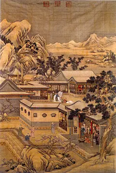 郎世宁——《乾隆岁朝行乐图》人物场景 立轴大图欣赏  |  
清|郎世宁(1688.7-1766.7)，意大利人，原名朱塞佩·伽斯底里奥内，生于意大利米兰，清康熙帝五十四年(1715)作为天主教耶稣会的修道士来中国传教，随即入宫入如意馆，为清代宫廷十大画家之一，历经康、雍、乾三朝，极大影响了康熙后的清代宫廷绘画和审美趣味。 