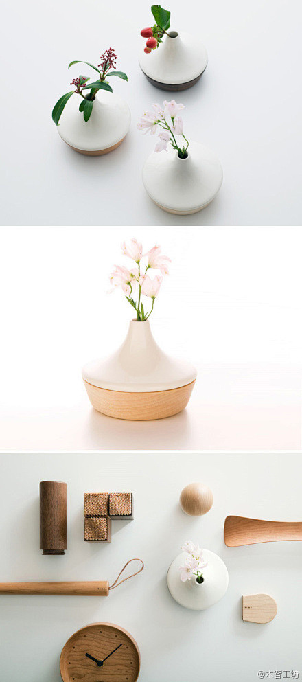 美丽的木瓷花瓶，Flower base ...