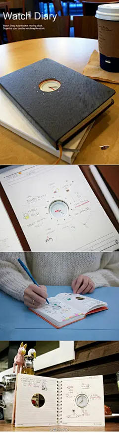 【学霸必备笔记本】如果你喜欢把时间安排得井井有条，那这个钟表笔记本你当然就不能错过咯~这款笔记本在厚厚的纸页的中间安插了一个小小的时钟，纸张上还划出了不同的区域让你标识在哪个钟点做哪些事，让你工作约会休闲会友一件不落！