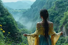 郊外旅游阳光女孩背影
