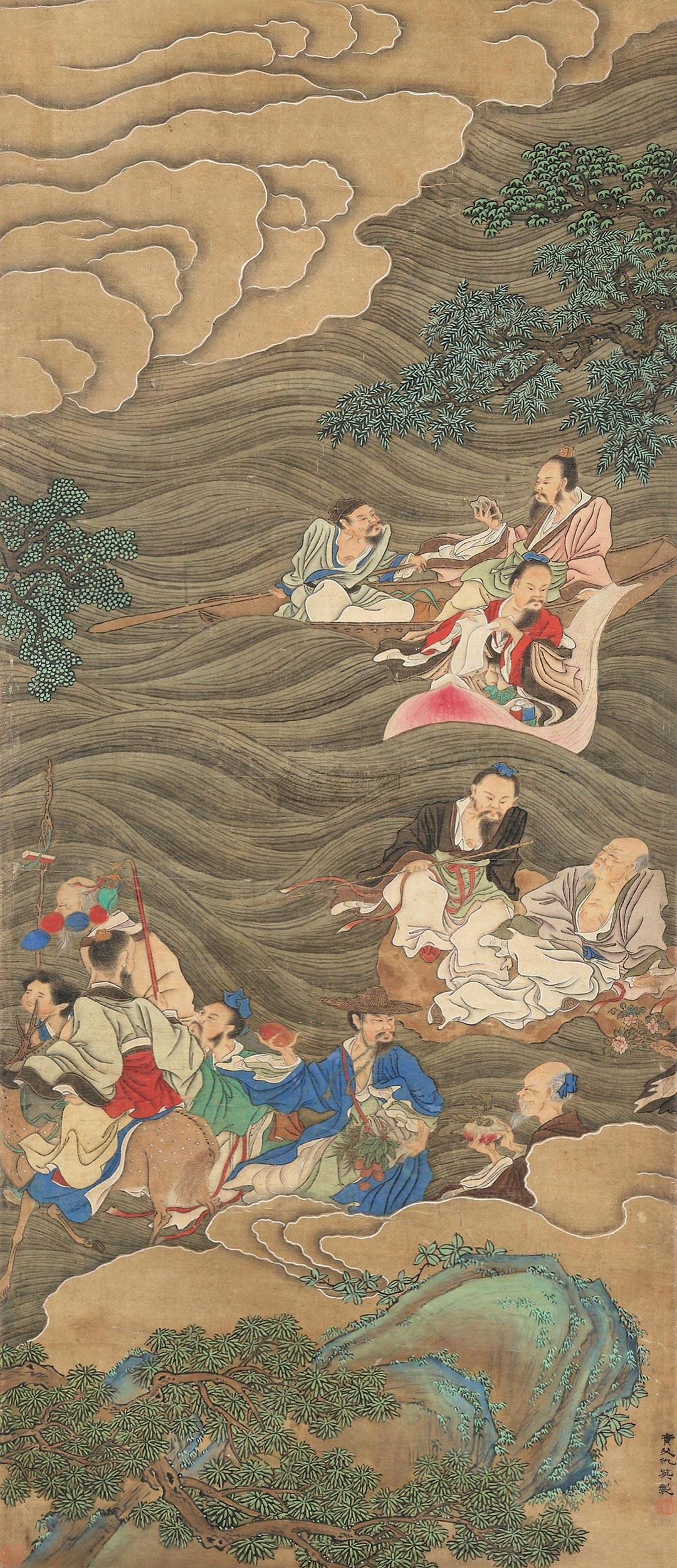仇英——款《八仙图》无题人物场景山水立轴欣赏| 明|仇英(约1498-1552)字
