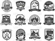 山,斧,船,帐篷,品牌名称,证章,矢量,营火,冒险,露营