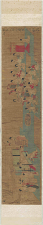 #工笔人物#【 五代 周文矩 《合乐图》 】卷，绢本设色，41.9×184.2cm，芝加哥艺术学院藏。 此图旧传为周文矩作。与 《韩熙载夜宴图》卷有重大联系。这不仅是此图在绘画风格上与《韩》卷极为类似，而且在画面内容上也符合画史事实。应该是失传已久的周文矩笔《韩》的部分。是现《韩》宋人摹本的母本。 ​​​​