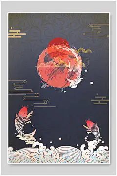 海浪清新简约素雅中式古典仙鹤背景