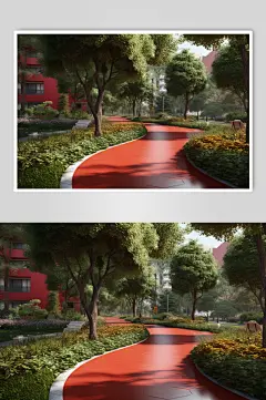 AI数字艺术美景马路街道林荫大道摄影图片-众图网