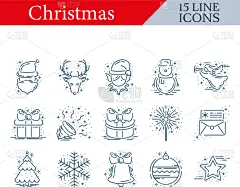 线条,图标集,华丽的,信函,雪,艺术品,圣诞老公,节日,问候