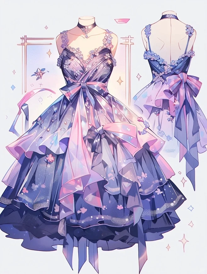 紫影｜礼服服装设计oc连衣裙手帐插画素材-花瓣网