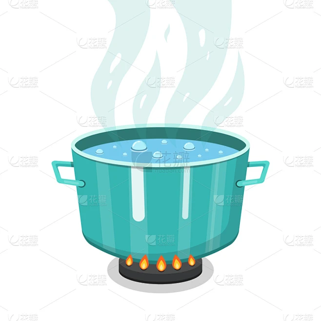 炊具,绘画插图,卡通,平坦的,锅,沸腾的,蒸汽,水,矢量,热素材-花瓣网