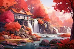 秋色暖色调红叶插画