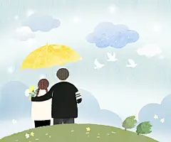 眺望远方 阴雨连天 思念亲人 关心关爱插图插画设计PSD ti246a8403