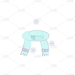 冬季的围巾，雪色的图标。移动概念和web应用的彩色冬季手绘图标元素。冬季详细的围巾，雪花图标可以用于
