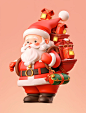 A cute santa clause carrying a lantern and presents, in the style of photorealistic renderings, toyism, qiu shengxian, single object, cute and colorful, light red and light orange, relief