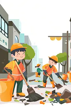 AI数字艺术劳动节清洁工环卫工人插画