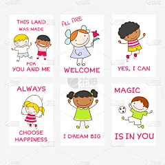 一套向量横幅与肯定的儿童游戏室