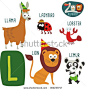 Cute zoo alphabet in vector. L letter. Funny cartoon animals: Llama,Ladybug, Lobster, Lion, Lemur. Alphabet design in a colorful style. -教育,其它-海洛创意(HelloRF)-Shutterstock中国独家合作伙伴-正版图片在线交易平台-站酷旗下品牌