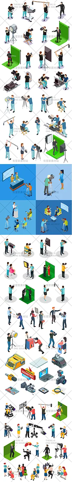 扁平摄影工作室新闻录制电影拍摄采访人物场景插画AI矢量设计素材-淘宝网